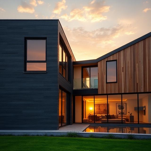 Design façade ventilée moderne bois et pierre