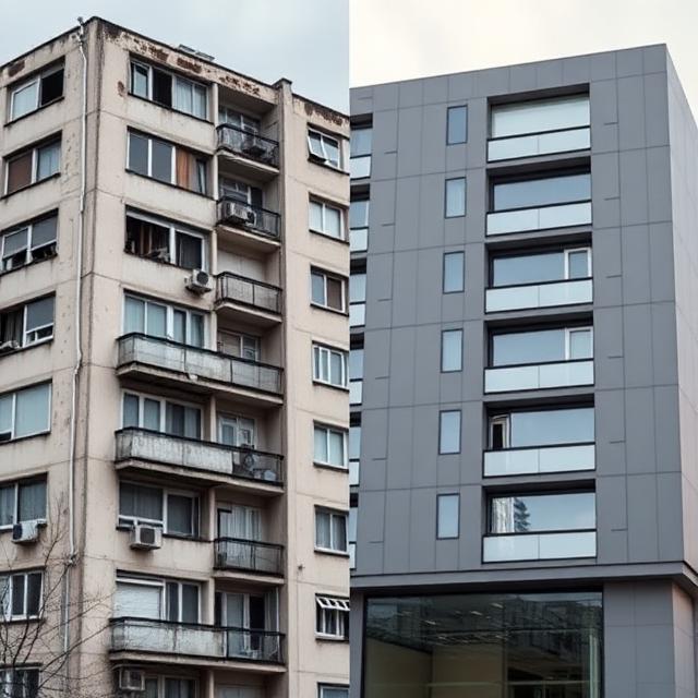 Rénovation énergétique façade avant après bâtiment moderne